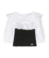 Monnalisa Two-tone Ruffle-detail Blouse In White