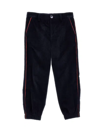Monnalisa Kids'   Two-tone Velvet Trousers In Dark Blue