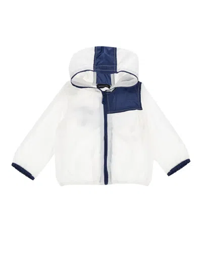 Monnalisa Kids'   Two-tone Windproof Jacket With Hood In White + Blue