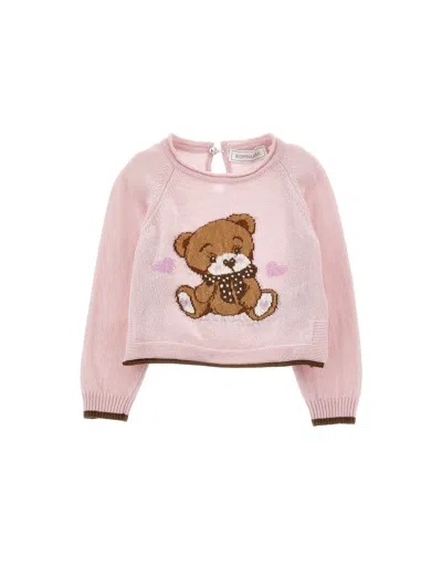 Monnalisa Babies' Ultraweicher Pullover Mit Teddybärintarsie In Pink