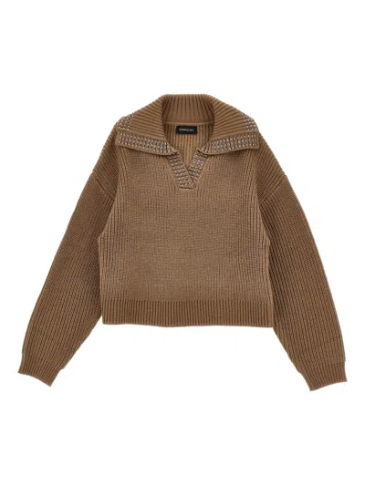 Monnalisa Kids' V-neck Sweater In Brown