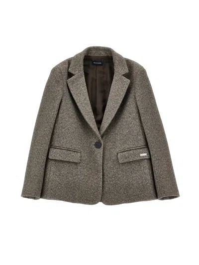 Monnalisa Kids'   Velour Blazer With Rhinestones In Caramel