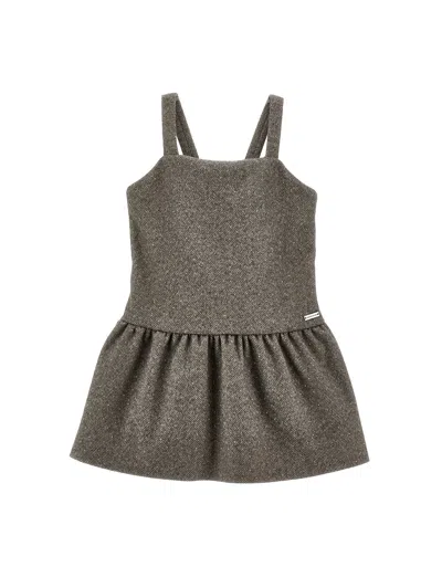 Monnalisa Kids'   Velour Pinafore Dress With Rhinestones In Caramel
