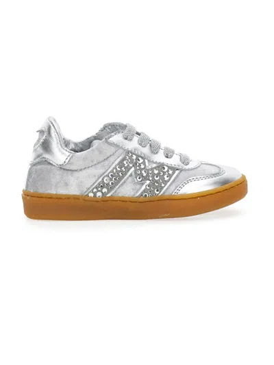 Monnalisa Kids'   Velour Running Shoes In Silver