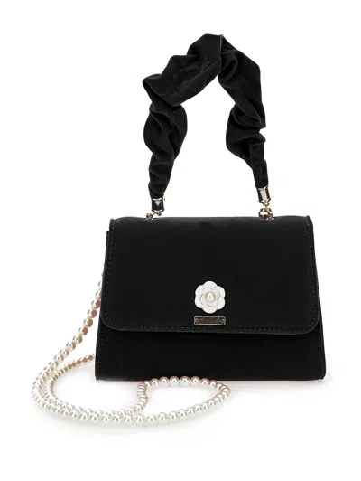 Monnalisa Kids'   Velvet Bag With Pearl In Black
