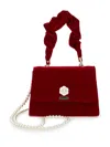 Monnalisa Velvet Bag With Pearl In Ruby Red
