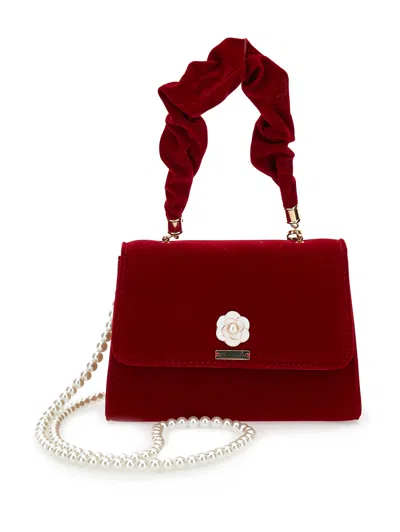 Monnalisa Kids'   Velvet Bag With Pearl In Ruby Red