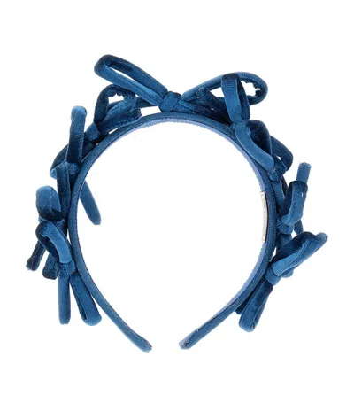 Monnalisa Kids' Velvet Bow Hairband In Blue