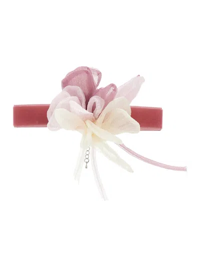Monnalisa Kids'   Velvet Choker Necklace In Blush Pink