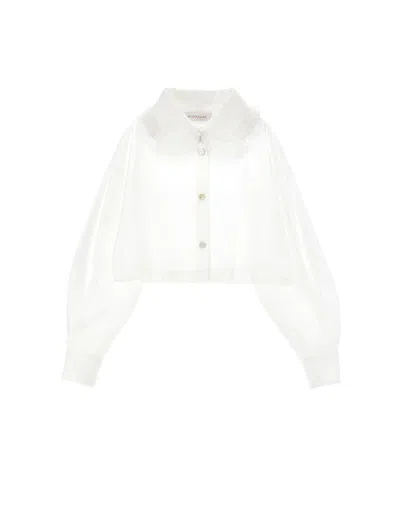 Monnalisa Kids'   Velvet Collar Cropped Shirt In Cream