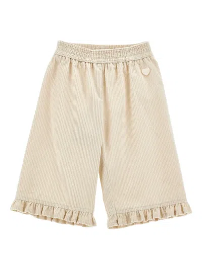 Monnalisa Babies' Velvet Cropped Trousers In Neutral