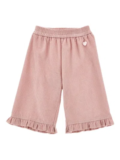 Monnalisa Babies' Velvet Cropped Trousers In Pink
