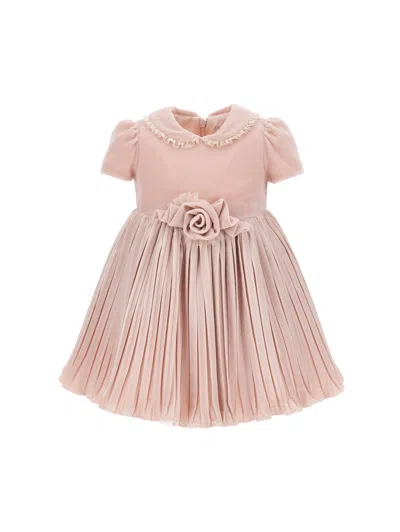 Monnalisa Kids'   Velvet Dress With Lurex Tulle In Light Pink