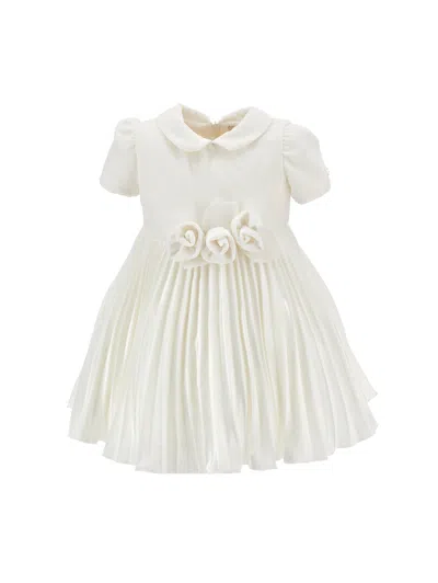 Monnalisa Kids'   Velvet Dress With Roses In Neutral