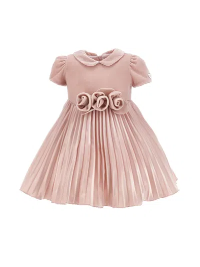 Monnalisa Kids'   Velvet Dress With Roses In Pink