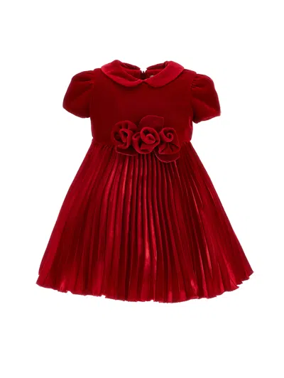 Monnalisa Kids'   Velvet Dress With Roses In Red
