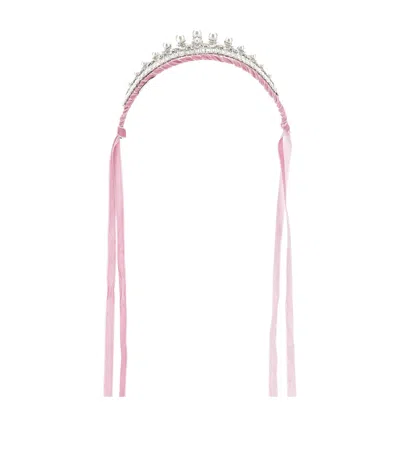 Monnalisa Kids' Velvet Embellished Self-tie Tiara In Yellow