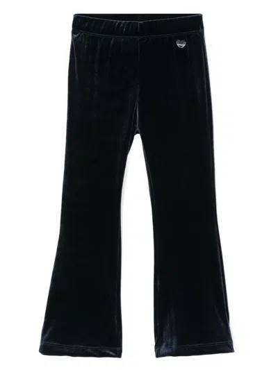 Monnalisa Kids' Velvet Flared Trousers In Blue