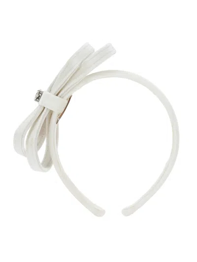 Monnalisa Kids'   Velvet Headband With Bow In Cream