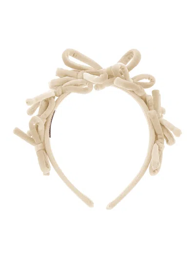 Monnalisa Kids'   Velvet Headband With Bows In Beige