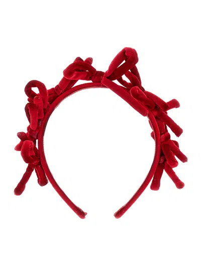 Monnalisa Kids'   Velvet Headband With Bows In Red