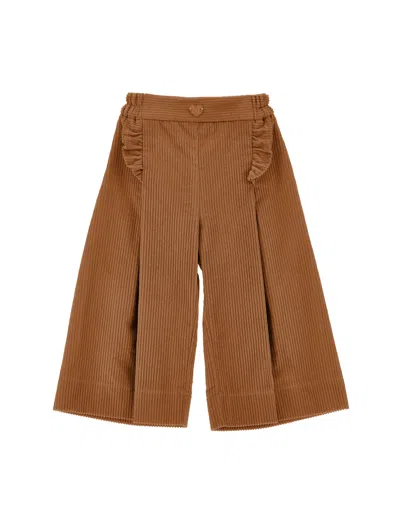 Monnalisa Babies' Ruffled Corduroy Trousers In Brown