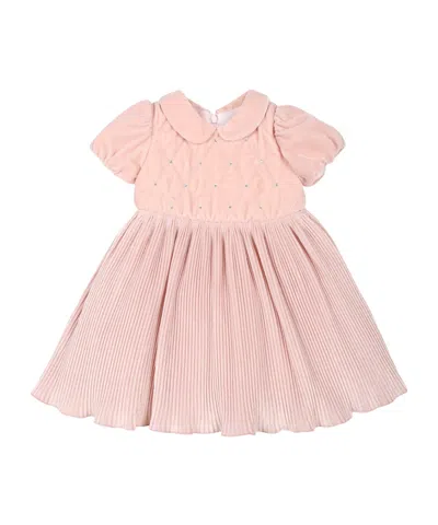 Monnalisa Velvet Plissé Dress In Pink