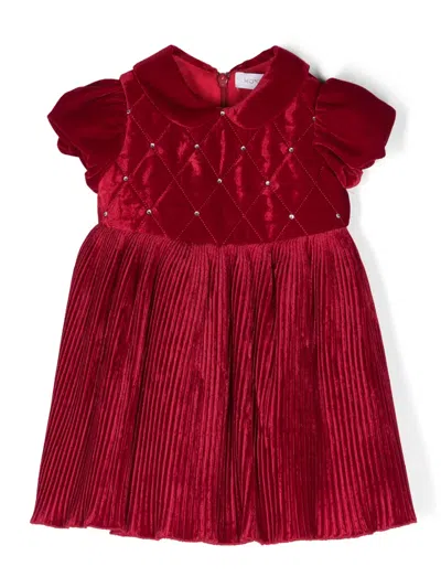 Monnalisa Babies' Velvet Plissé Dress In Red