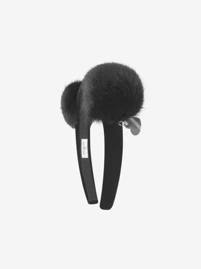 Monnalisa Babies' Velvet Pom Pom Headband One In Black