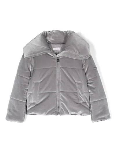 Monnalisa Kids' Velvet Puffer Coat In Grey