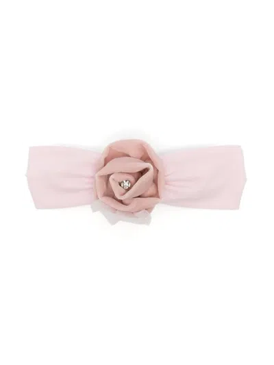 Monnalisa Babies' Velvet Rose-detailed Head Band In Pink