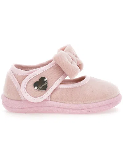 Monnalisa Kids'   Velvet Shoes With Bow In Dusty Pink Rose