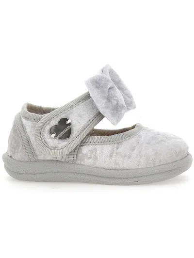 Monnalisa Kids'   Velvet Shoes With Bow In Grey