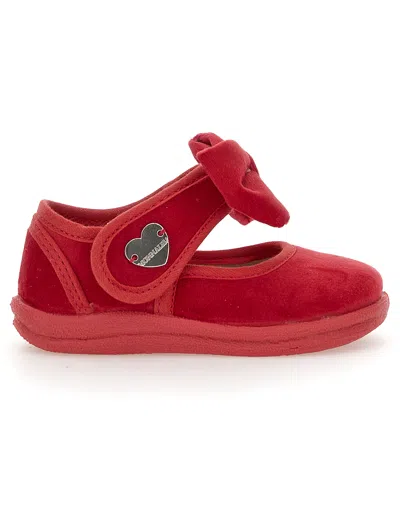 Monnalisa Kids'   Velvet Shoes With Bow In Ruby Red