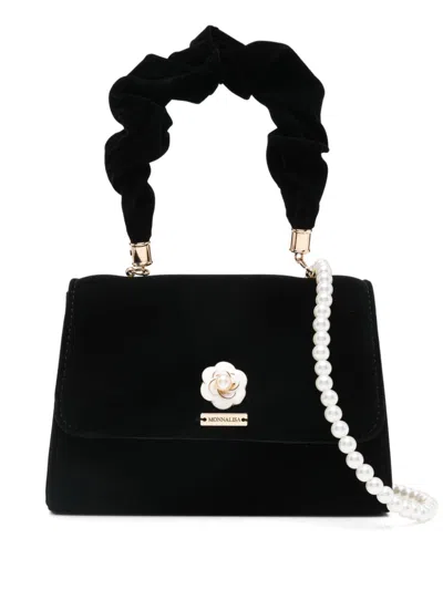 Monnalisa Kids' Velvet Shoulder Bag In Black