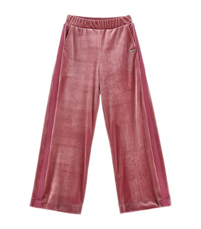 Monnalisa Kids' Velvet Straight Sweatpants (2-16 Years) In Pink