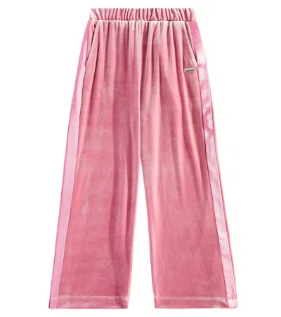 Monnalisa Kids' Velvet Sweatpants In Pink