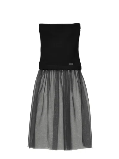 Monnalisa Kids'   Viscose And Tulle Skirt In Black