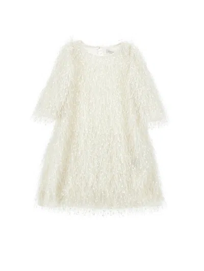 Monnalisa Kids'   Viscose Fringe Dress In Ecru
