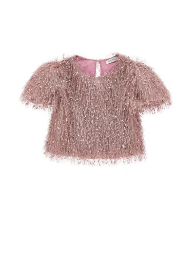 Monnalisa Kids'   Viscose Fringed Top In Blush Pink