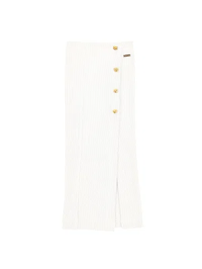Monnalisa Kids'   Viscose Midi Skirt With Buttons In Cream