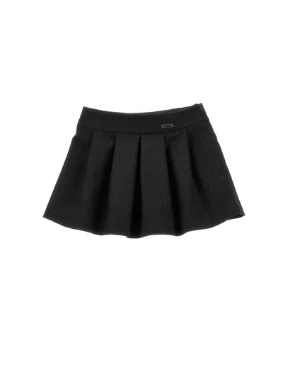 Monnalisa Kids'   Viscose Mini Skirt With Rhinestones In Black
