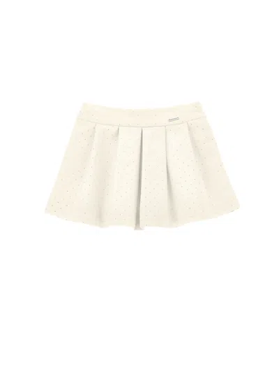 Monnalisa Kids'   Viscose Mini Skirt With Rhinestones In Cream