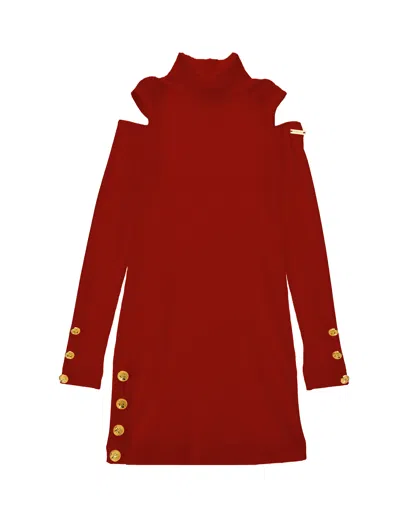 Monnalisa Kids'   Viscose Ribbed Minidress In Ruby Red
