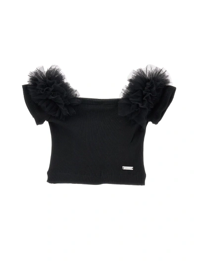Monnalisa Kids'   Viscose Tulle Top In Black