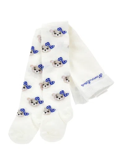 Monnalisa Kids'   Warm Cotton Jacquard Tights In Cream