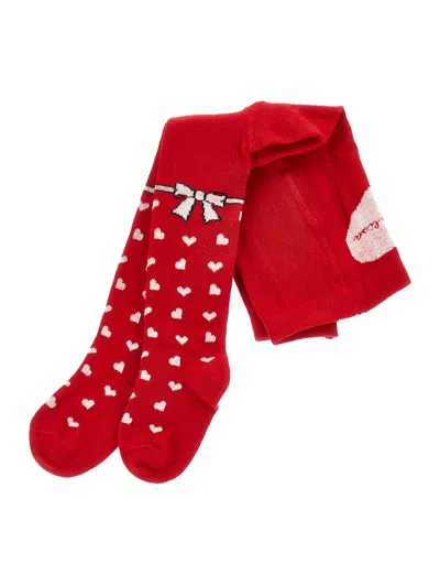 Monnalisa Kids'   Warm Cotton Jacquard Tights In Ruby Red