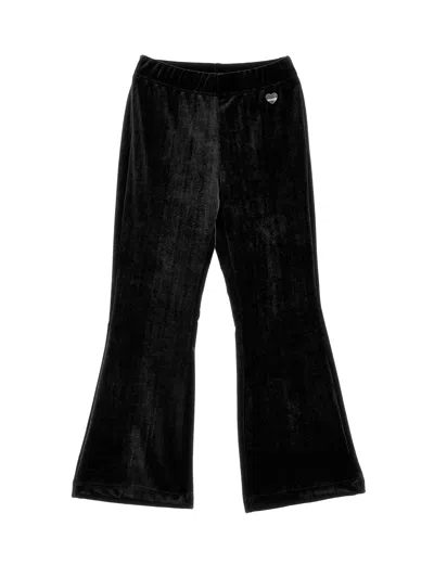 Monnalisa Kids'   Warp-knit Chenille Trousers In Black