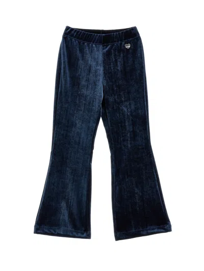 Monnalisa Kids'   Warp-knit Chenille Trousers In Navy Blue