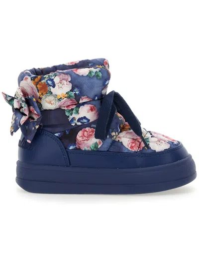 Monnalisa Kids' Floral-print Snow Boots In Blue